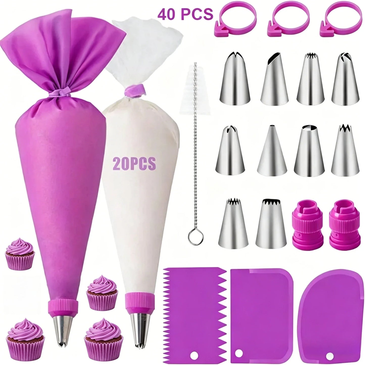 Cake Decorating Set – Silicone Piping Bags & Steel Nozzles