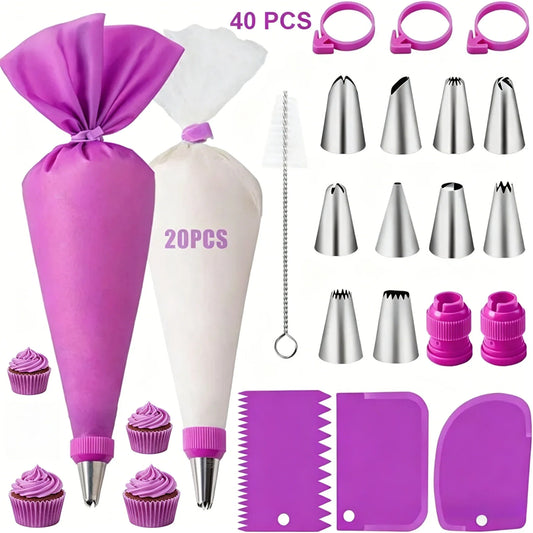 Cake Decorating Set – Silicone Piping Bags & Steel Nozzles Cake Decorating Set Oasis Select