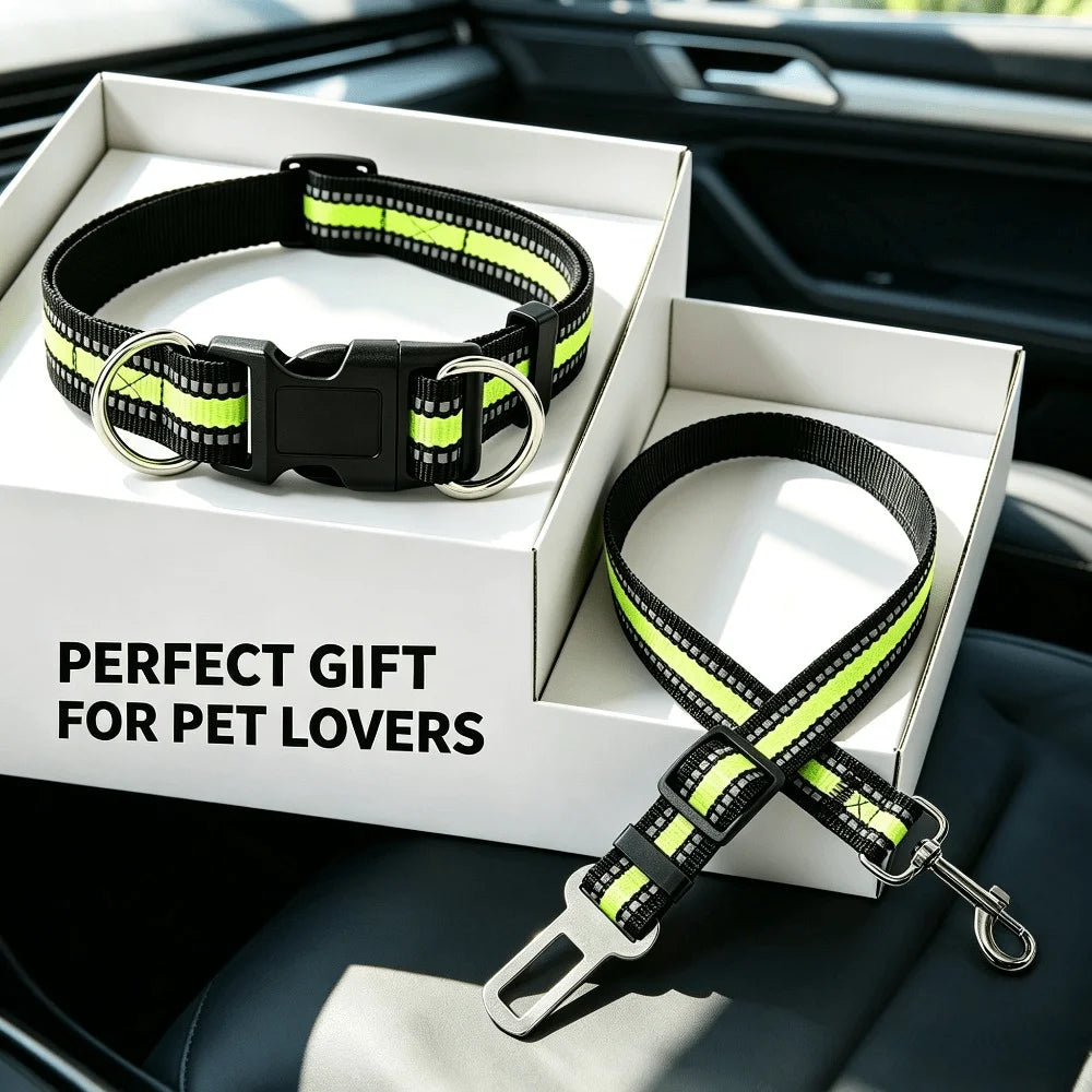 2-in-1 Car Seat Belt for Dogs, Headrest Dog Safety Harness & Leash - Adjustable Nylon Vehicle Pet Restraint, Tangle-Free Travel Peaceful Pleasures Health and Wellness