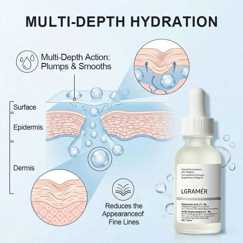 2% Hyaluronic Acid + B5 Serum with Ceramide Multivitamin Moisturizing Essence 30ml Soft Smooth Skin Facial Care Liquid Peaceful Pleasures Health and Wellness