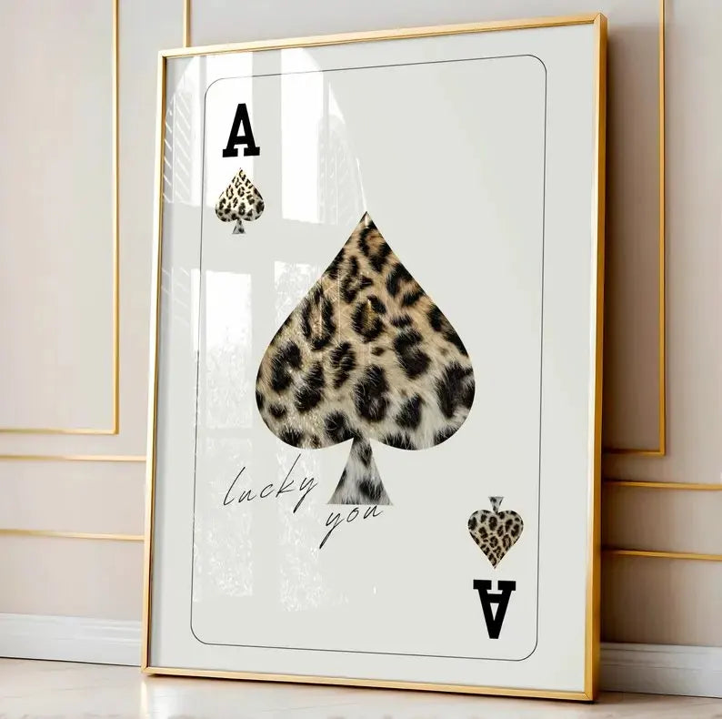 Leopard Print 8 Ball Canvas Wall Art | Black & White Poster