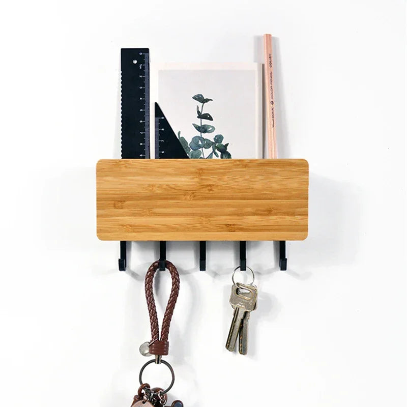 Wall Hanging Bamboo Key Hanger Holder Wall Organizer Rectangle Key Rack Hooks Coat Hooks Home Decoration Coat Hanger 2030 Peaceful Pleasures Health and Wellness