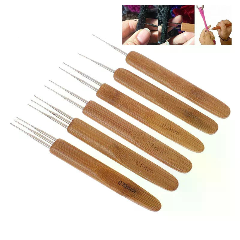 3Pcs 0.5/0.75MM Wooden Hair Crochet Needle Dreadlocks Braids Hair Crochet Hook Single/Double/Three Head Hair Crocheting Needles Peaceful Pleasures Health and Wellness