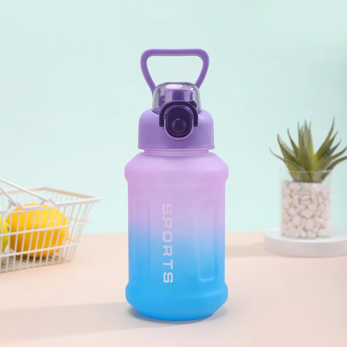 Portable 1300ml Large Capacity Gradient Color Water Bottle Frosted Cup Plastic Straw Cup Sports Drinking Water Tool Peaceful Pleasures Health and Wellness 1300ml Purple blue gradient