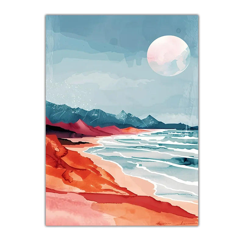 Watercolor Coastal Mountain Canvas Wall Art | Landscape Print Canvas Wall Art Peaceful Pleasures Health and Wellness 02 21X30cm No Frame China Mainland