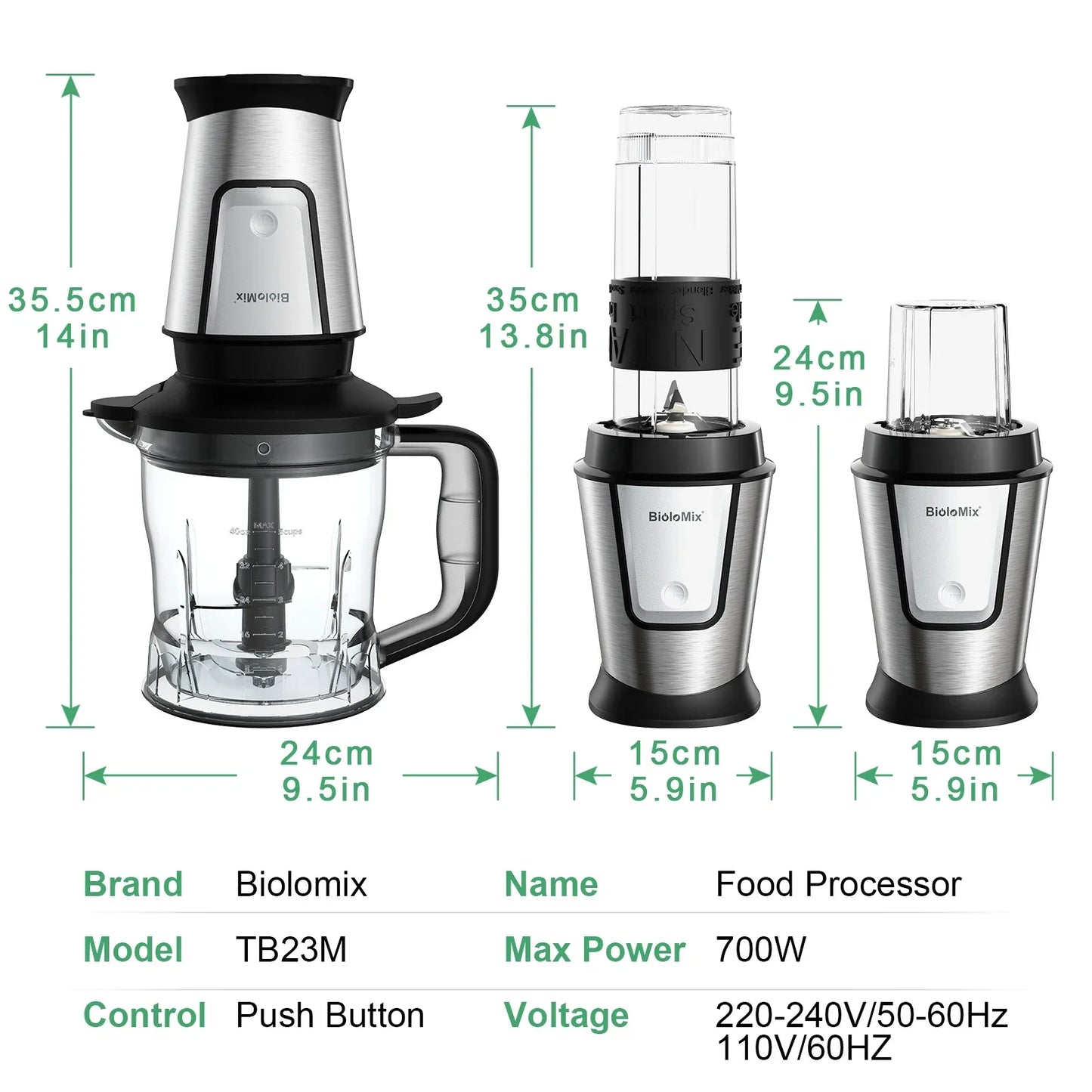 BioloMix 700W 3-in-1 Portable Food Processor, Blender & Dry Grinder Kitchen Appliance Peaceful Pleasures Health and Wellness
