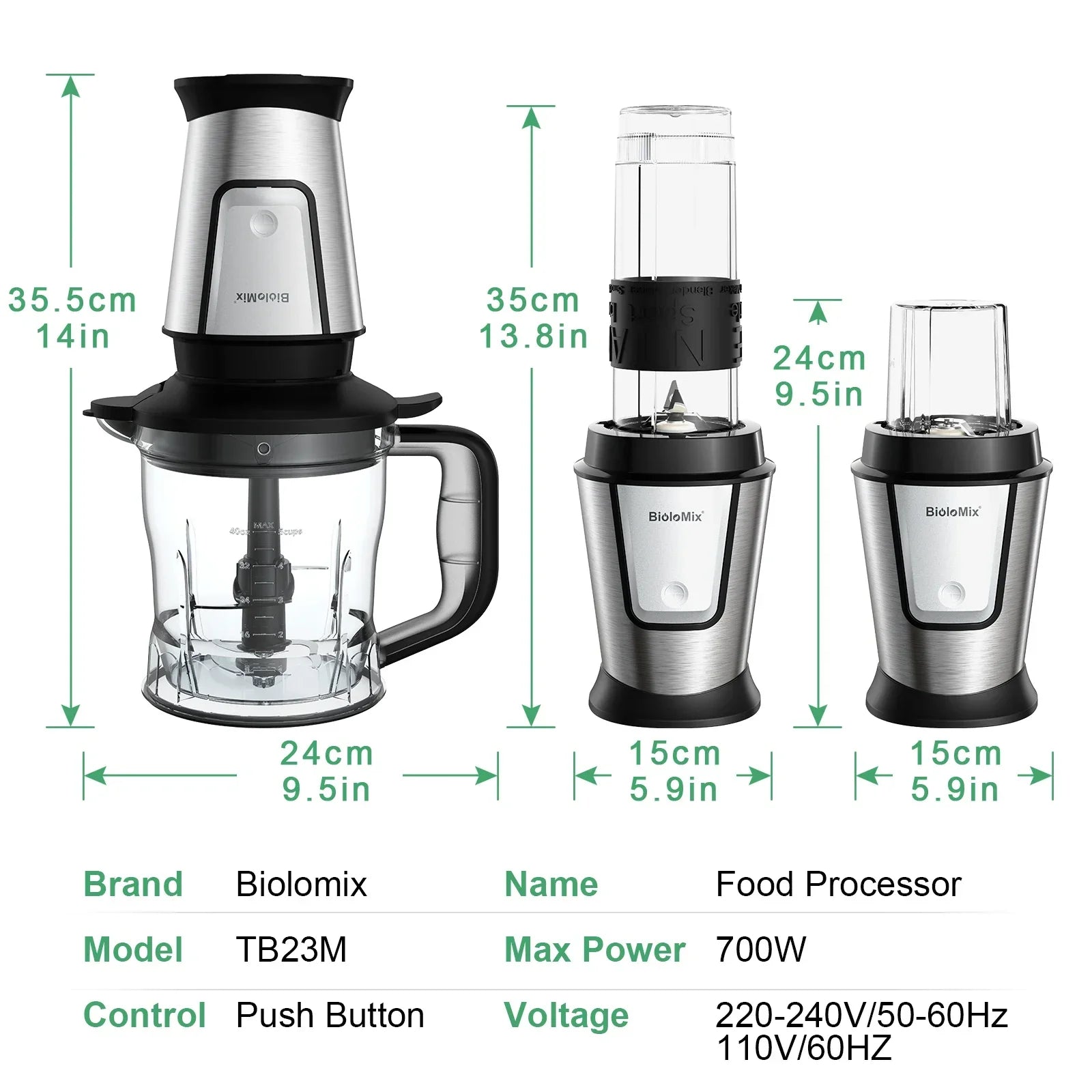 BioloMix 700W 3-in-1 Portable Food Processor, Blender & Dry Grinder Kitchen Appliance Peaceful Pleasures Health and Wellness
