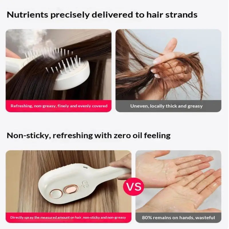 Electric Steam Spray Hair Brush | USB-C Anti-Frizz Styling Comb