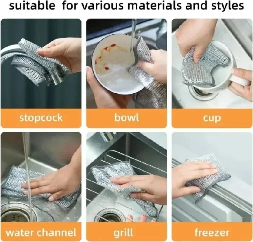 Silver Wire Dish Scrubber Pads – No-Scratch Scouring Cloths