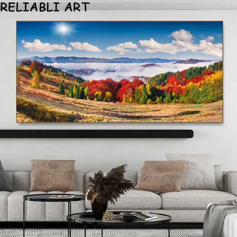 Autumn Tree Mountain Waterfall Landscape Canvas Painting Wall Art Pictures Poster and Prints for Living Room Home Decor No Frame Peaceful Pleasures Health and Wellness x autumn 82811 20x40cm
