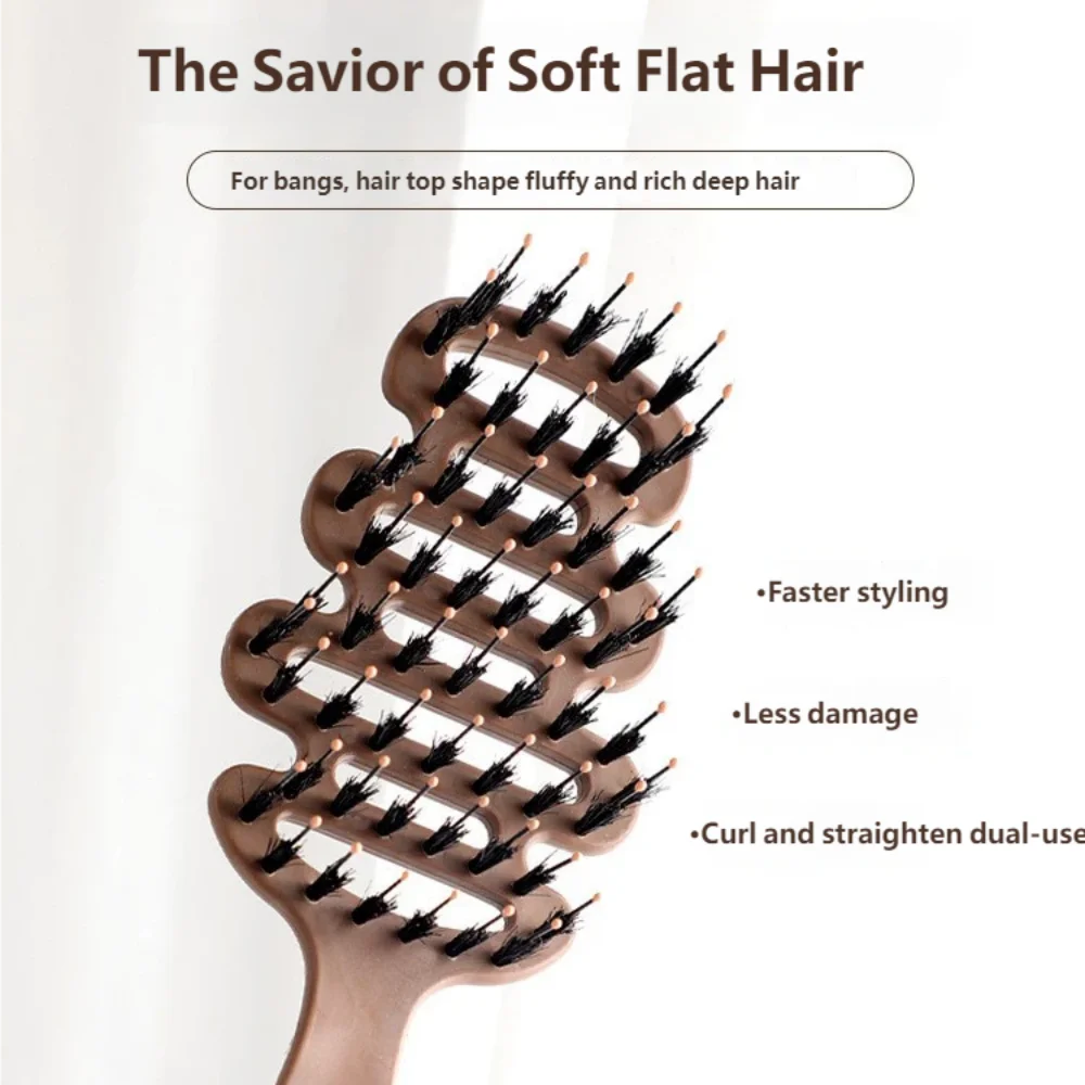 Natural Boar Bristle Hair Comb Hollow Scalp Massage Detangler Brush Anti-frizz Styling Hairbrush for Curly Hair Peaceful Pleasures Health and Wellness