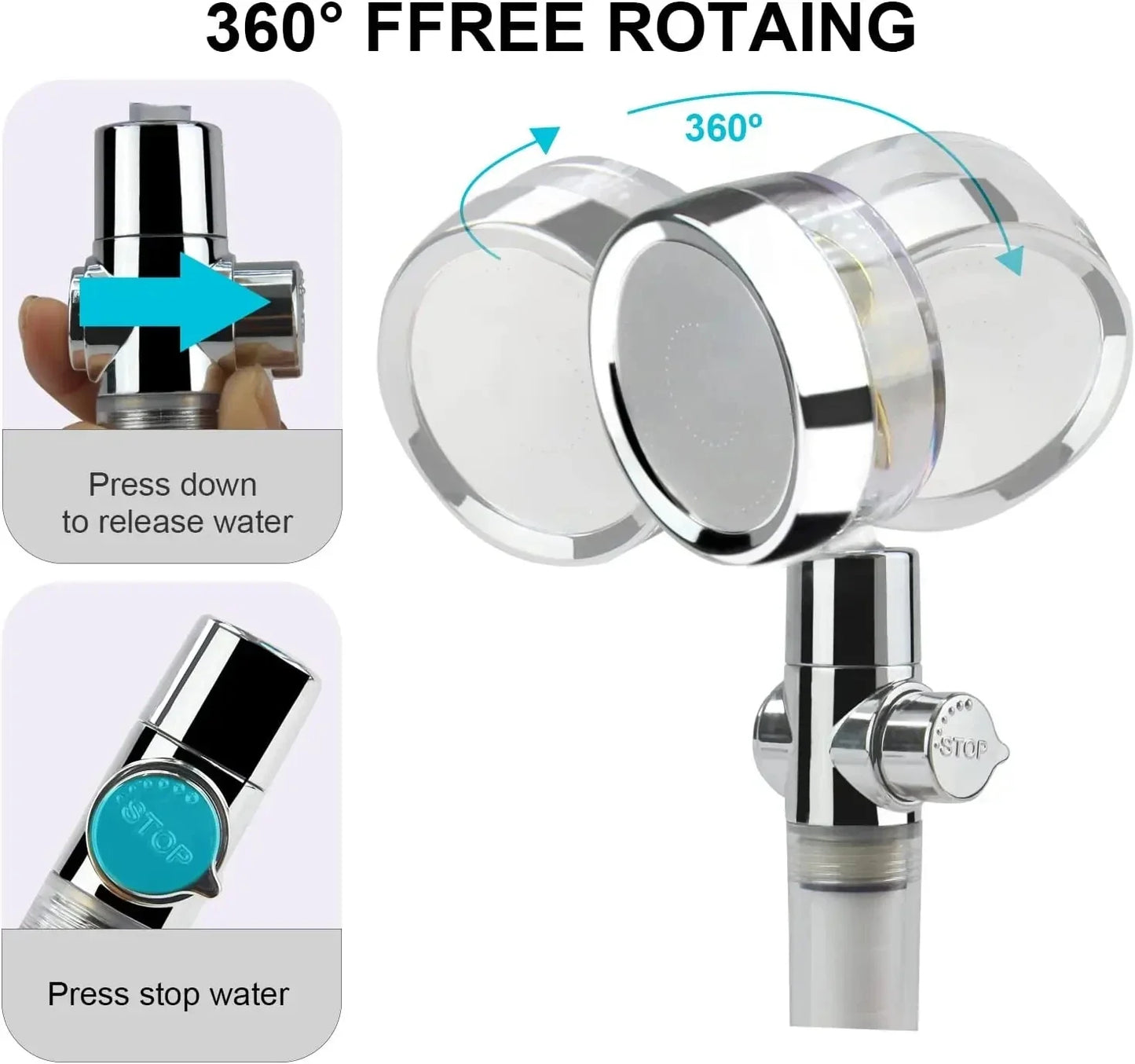Turbo High-Pressure Handheld Shower Head with Filter & Stop Button