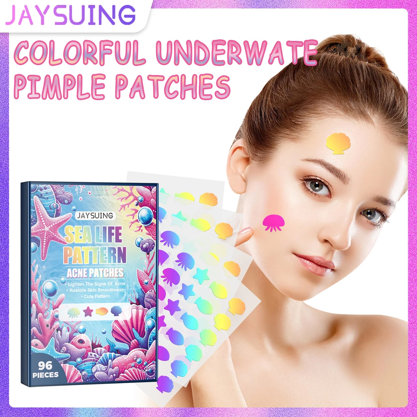 Colorful Hydrocolloid Pimple Patches – Fun Ocean Shapes, 96 ct
