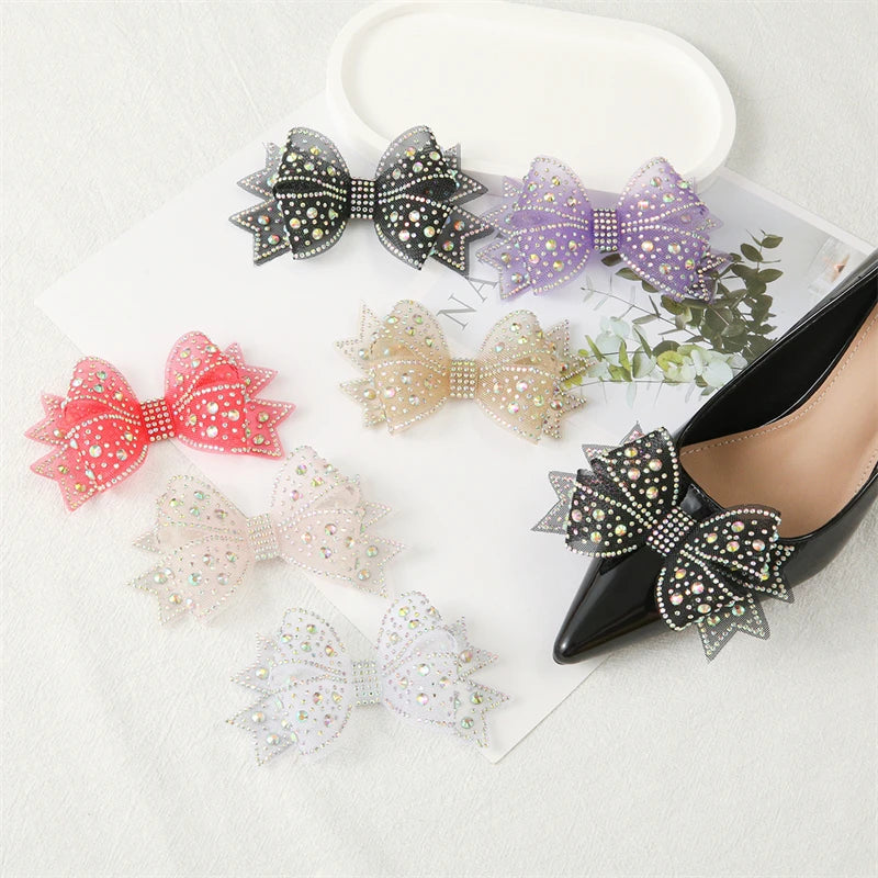 Rhinestone Bow Shoe Clips – Mesh Diamond Wedding Buckles