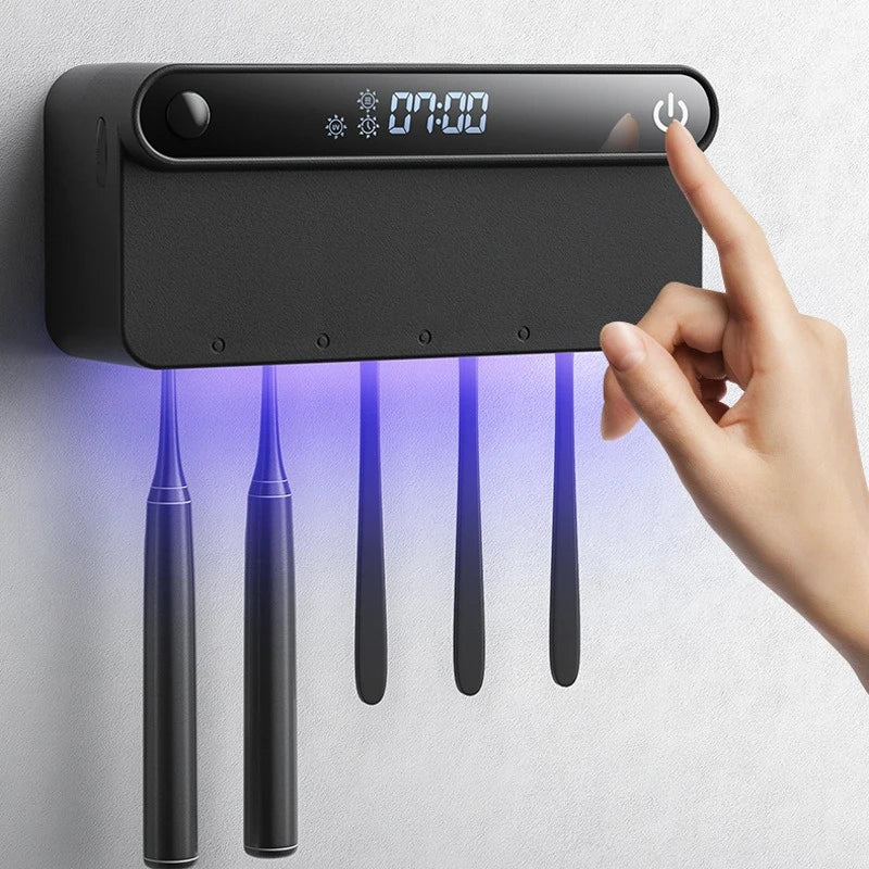 Smart UV Toothbrush Holder Sterilizer LED Timing Disinfection Toothpaste Squeezer Dispenser Bathroom Accessories Set Peaceful Pleasures Health and Wellness