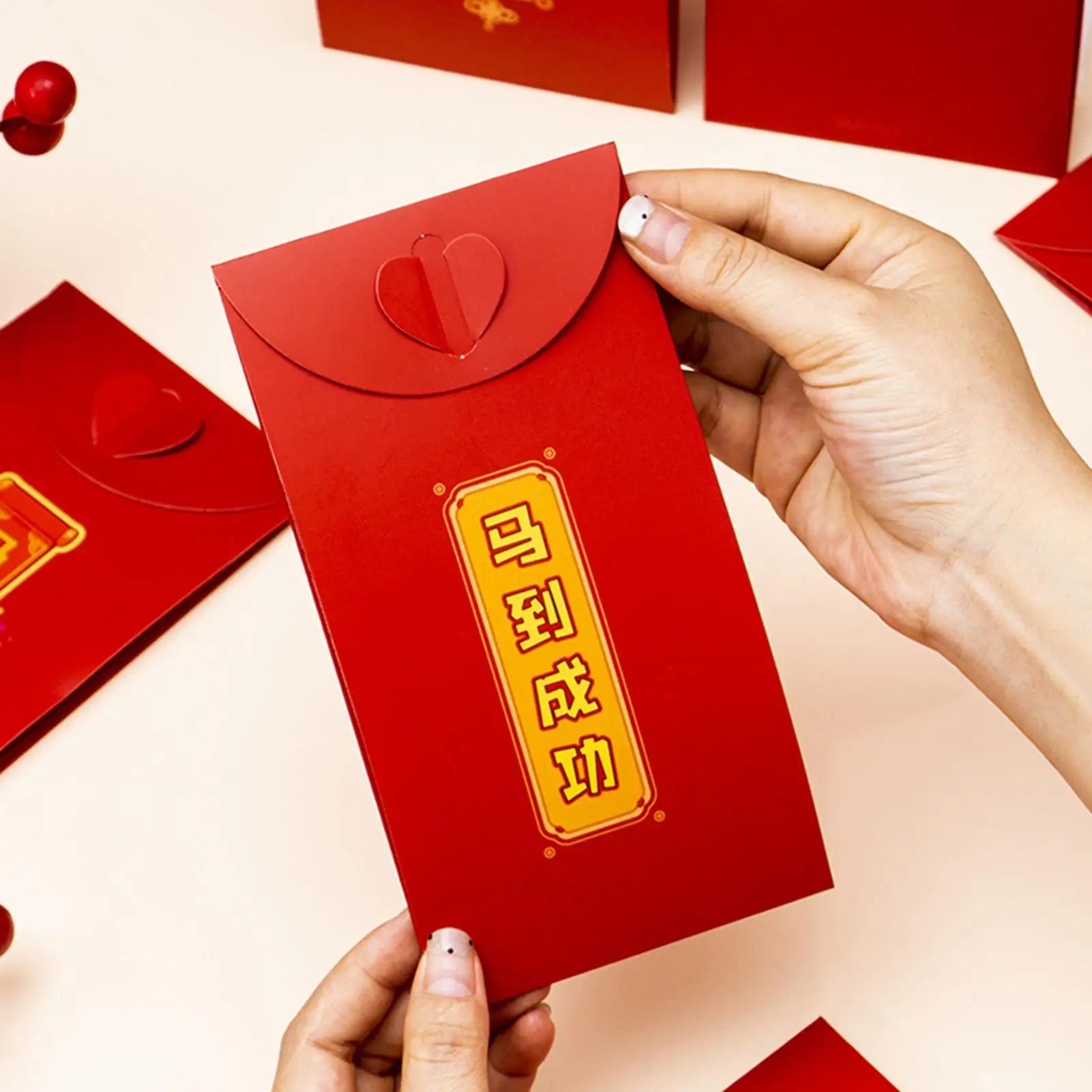 2026 Lunar New Year Red Envelopes 10pc | 3D Gold Foil Lucky Festive Gift Envelopes Peaceful Pleasures Health and Wellness