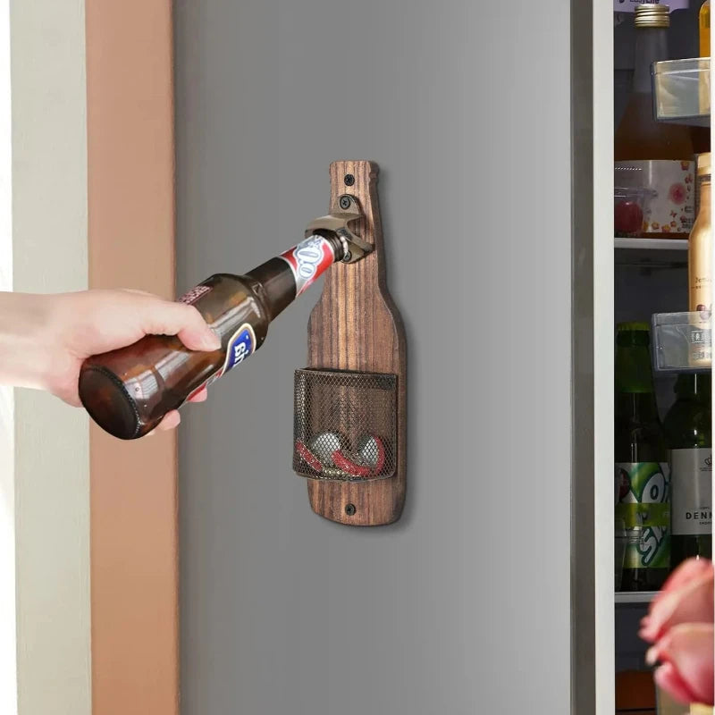 Wall Mounted Beer Bottle Opener Creative Bottle Cap Catcher Decorative Kitchen Bar Accessory Storage Tool for Home Wall Decor Peaceful Pleasures Health and Wellness