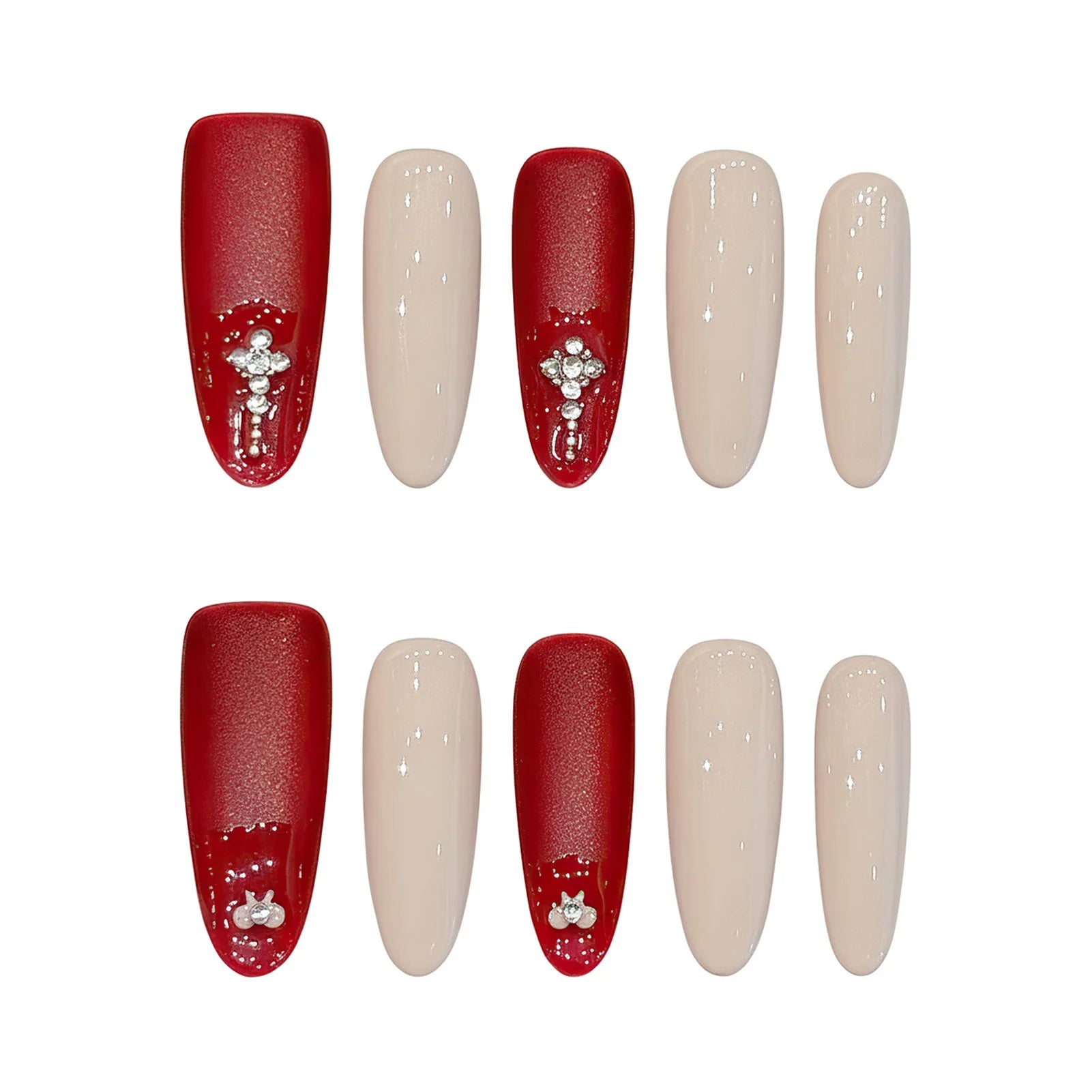 Handmade Almond Press-On Nails | Red Nude Velvet – 10pcs Set Press-On Nails Peaceful Pleasures Health and Wellness