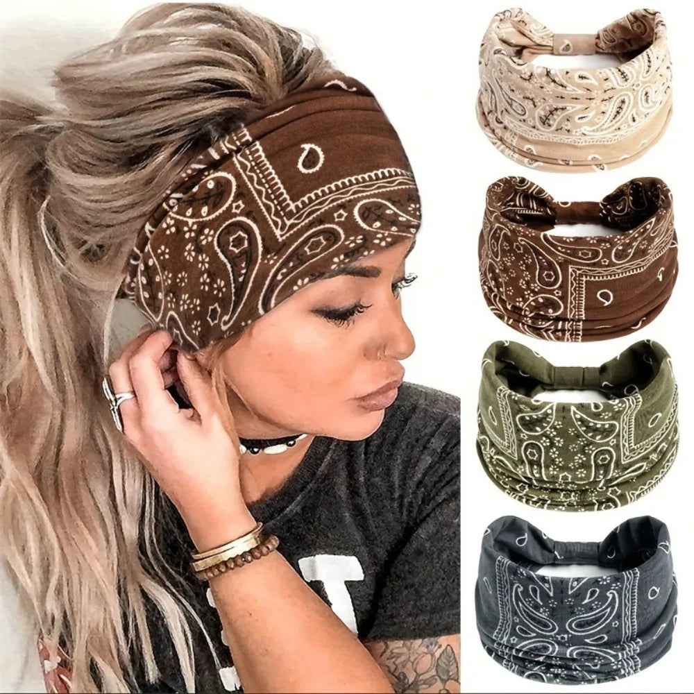 Boho Wide Knotted Leopard Headband Soft Elastic Printed Turban Hairband For Women Girls Sport Yoga Workout Headwear headscarf Peaceful Pleasures Health and Wellness