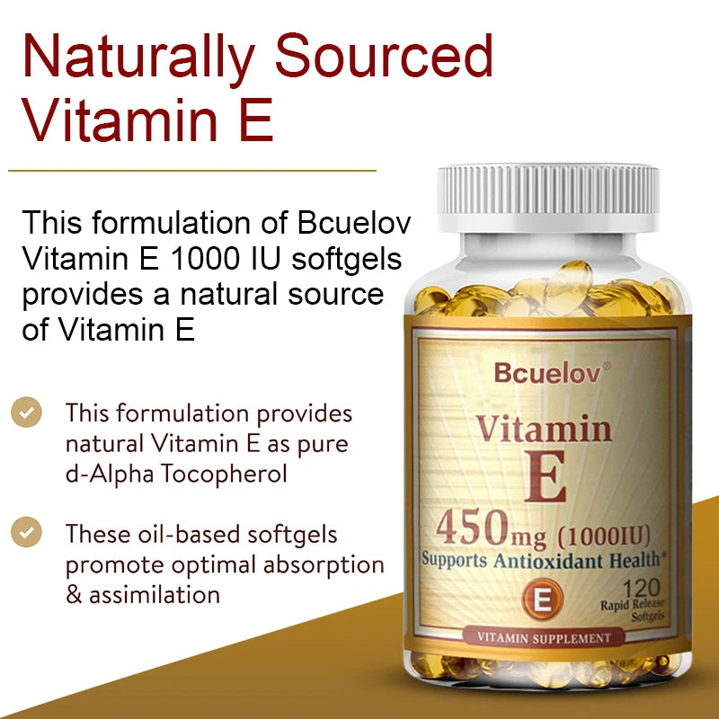 Vitamin E 1000 IU Softgels – Skin, Hair & Immune Support