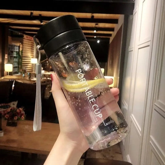 New Transparent Water Cup 800ML Large Capacity Sports Water Bottle with Lanyard Frosted Plastic Cup Kids Peaceful Pleasures Health and Wellness Black-600ml