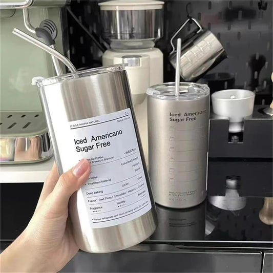 600ml Insulated Stainless Steel Thermos Cup with Straw Insulated Thermos Cup Peaceful Pleasures Health and Wellness