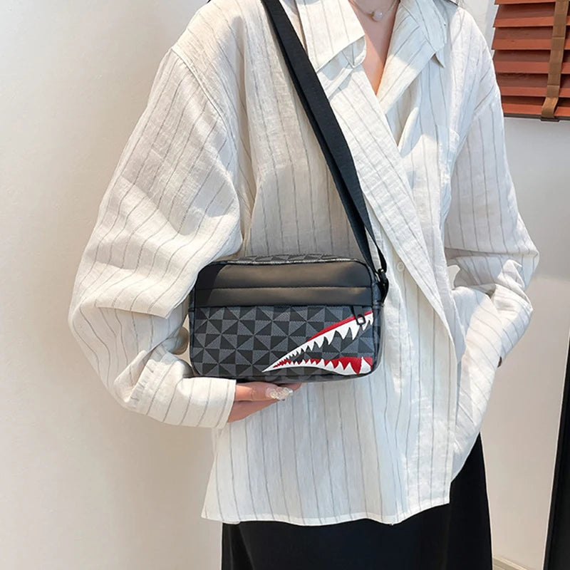 Shark Mouth Crossbody Bag | Split Leather Small Square Purse Crossbody Bag Peaceful Pleasures Health and Wellness