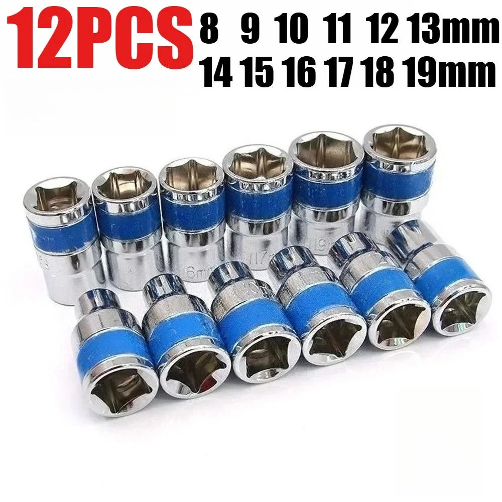 1/2Inch Blue Drive Short Hex Sockets for Nut Removal 8-32mm Socket Spanner, CR-V Steel Socket Set For 1/2 Socket Set Peaceful Pleasures Health and Wellness 12PCS 8-19mm