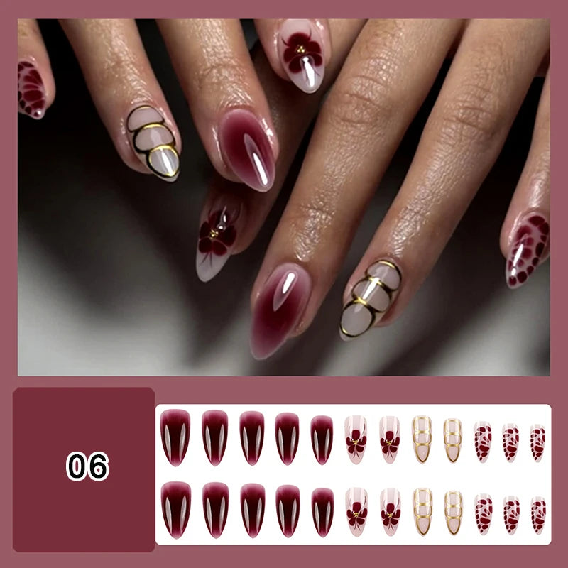 24/30Pcs Medium Fake Nail Set With Jelly Glue Gradient French Press On False Nail Elegantstyle Nails Full Cover Wearing False Peaceful Pleasures Health and Wellness 6