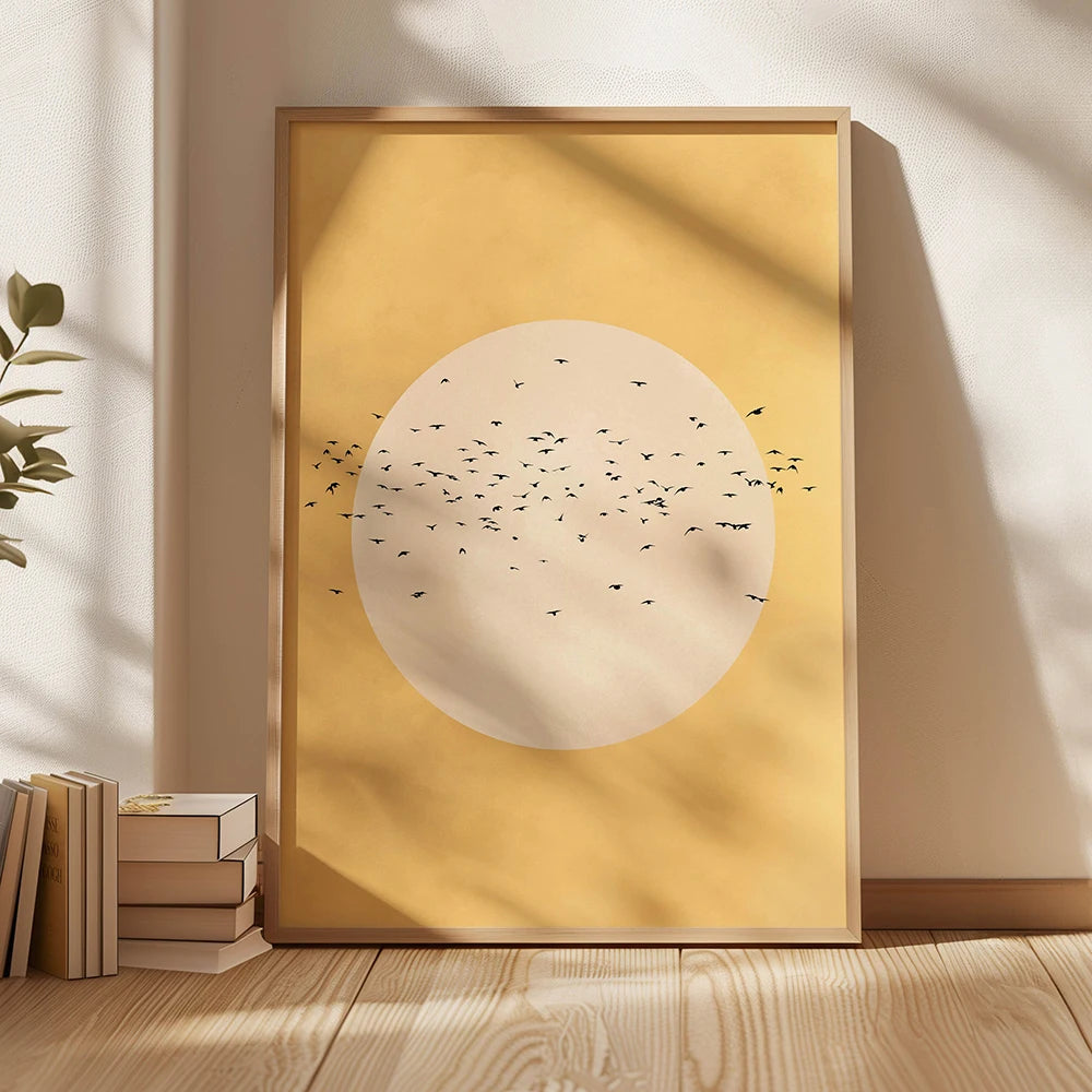 Sage Green Gold Japandi Art Print Flying Birds Wall Art Abstract Sun Art Living Room Decor Japanese Wall Art Bedroom Decor Gift Peaceful Pleasures Health and Wellness CJ54294 35x45cm