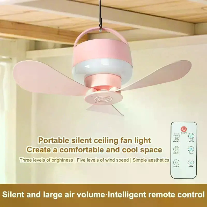 USB Rechargeable Portable Ceiling Fan with Light & Remote