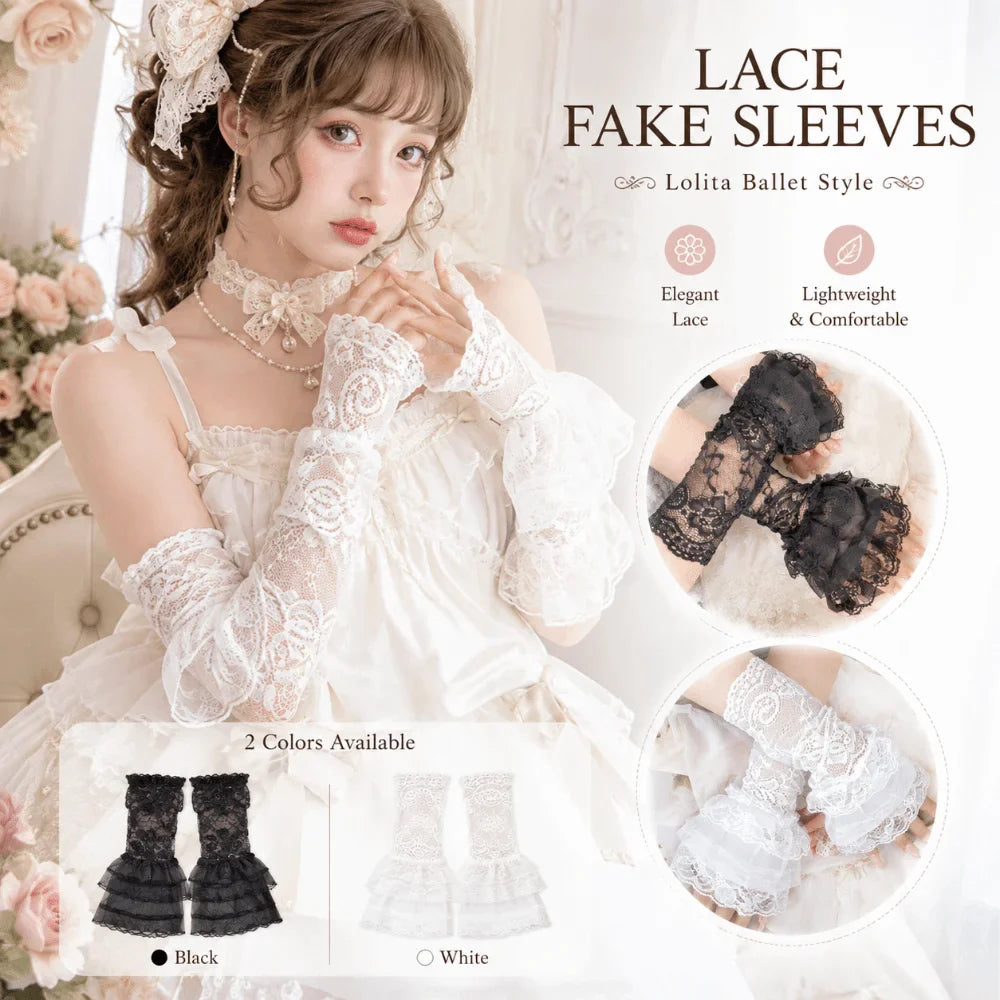 Lolita Detachable Lace Flared Cuffs – 3-Layer Fake Sleeves Pair