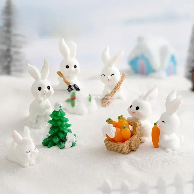 Figurines Christmas Rabbit Micro Landscape Snowman Bunny Ornament Desk Accessories For Home Decoration Kids Gifts Miniature Peaceful Pleasures Health and Wellness