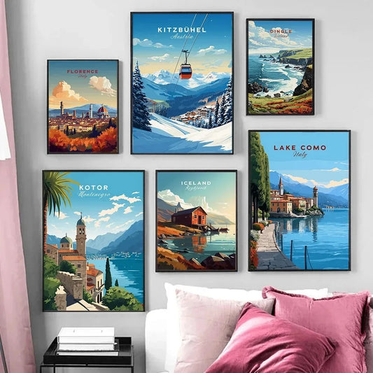 Europe Landscape Canvas Wall Art | Italy Greece France Poster Canvas Wall Art Peaceful Pleasures Health and Wellness