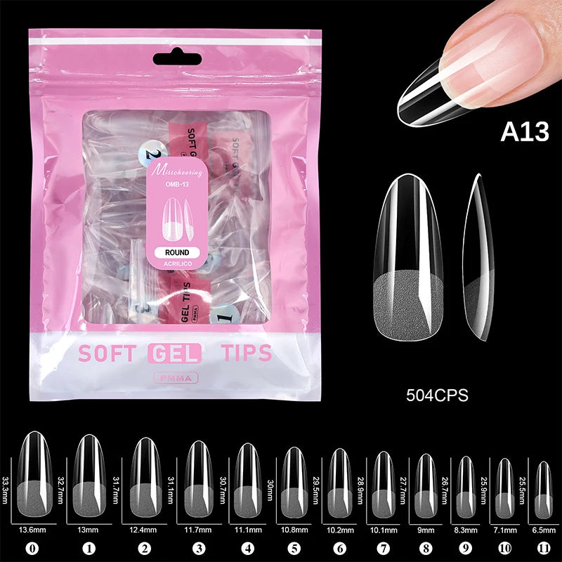 504 Pcs False Nail Tips Semi-Matte Finish Almond French Coffin Stiletto Oval Square Shapes With Front Edge Thickened Fingertips Peaceful Pleasures Health and Wellness A13