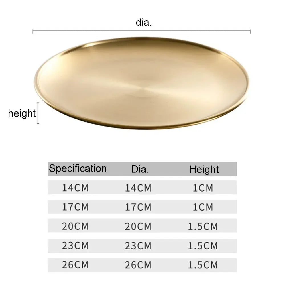 European Style Stainless Steel Dinner Plates Barbecue Serving Dishes Round Tray Western Steak Kitchen Restaurant Storage Tray Peaceful Pleasures Health and Wellness