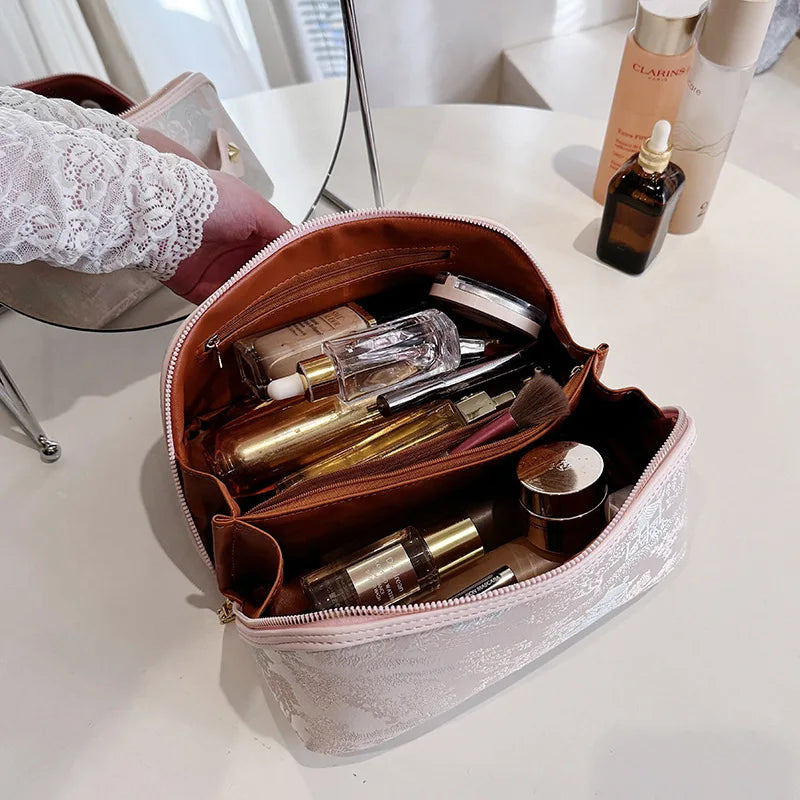 Hot Chinese Style Embroidered Makeup Bag for Women, New Ins Large Capacity Commuting Storage Bag, High-end Handheld Wash Bag Peaceful Pleasures Health and Wellness