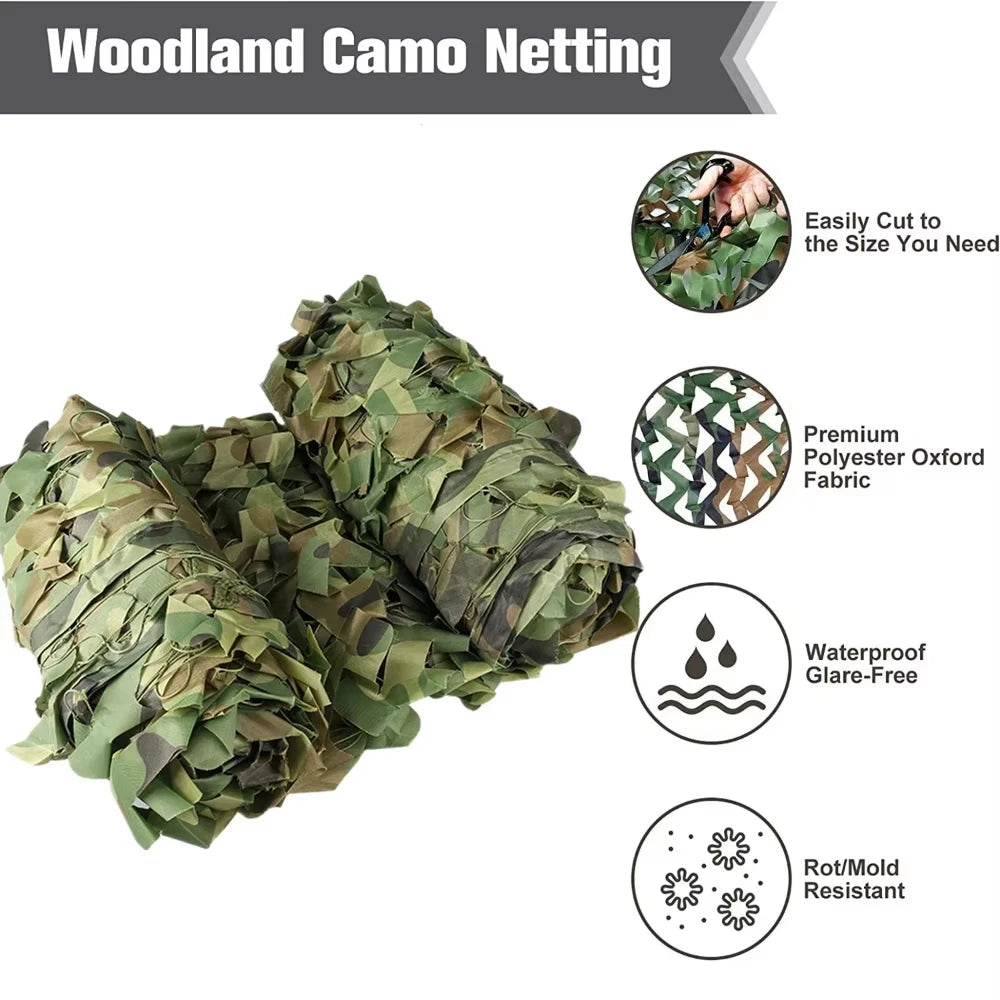 Camouflage Netting Outdoor Camping Sunshade Mesh Camo Net for Hunting Shooting Car Tent Covers Military Theme Party Sun Shelter Peaceful Pleasures Health and Wellness