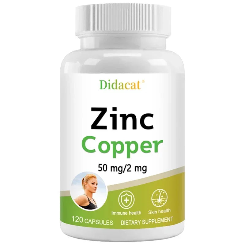 Zinc + Copper Capsules - Support Healthy Skin and Immune System, Increase Vitality, Skin Care Peaceful Pleasures Health and Wellness 120 count-1 bottle