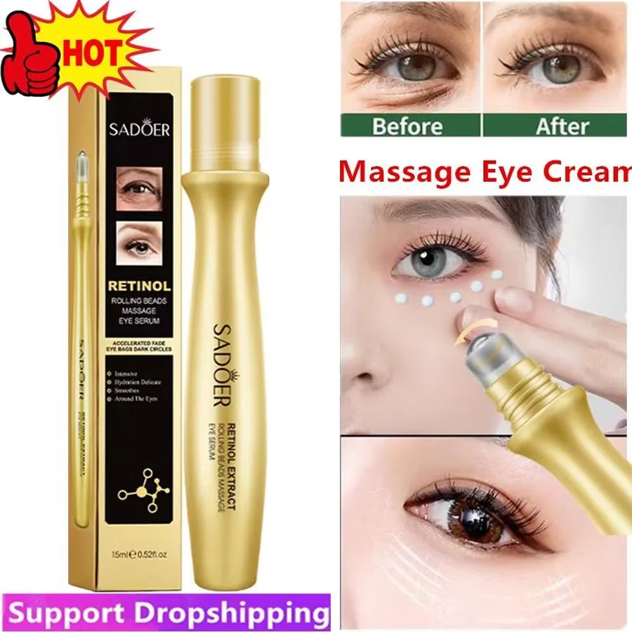 Instant Eye Bag Removal Rolling Beads Massage Serum Retinol Anti-Wrinkle Firm Skin Anti Dark Circle Puffiness Brighten Eye Care Peaceful Pleasures Health and Wellness
