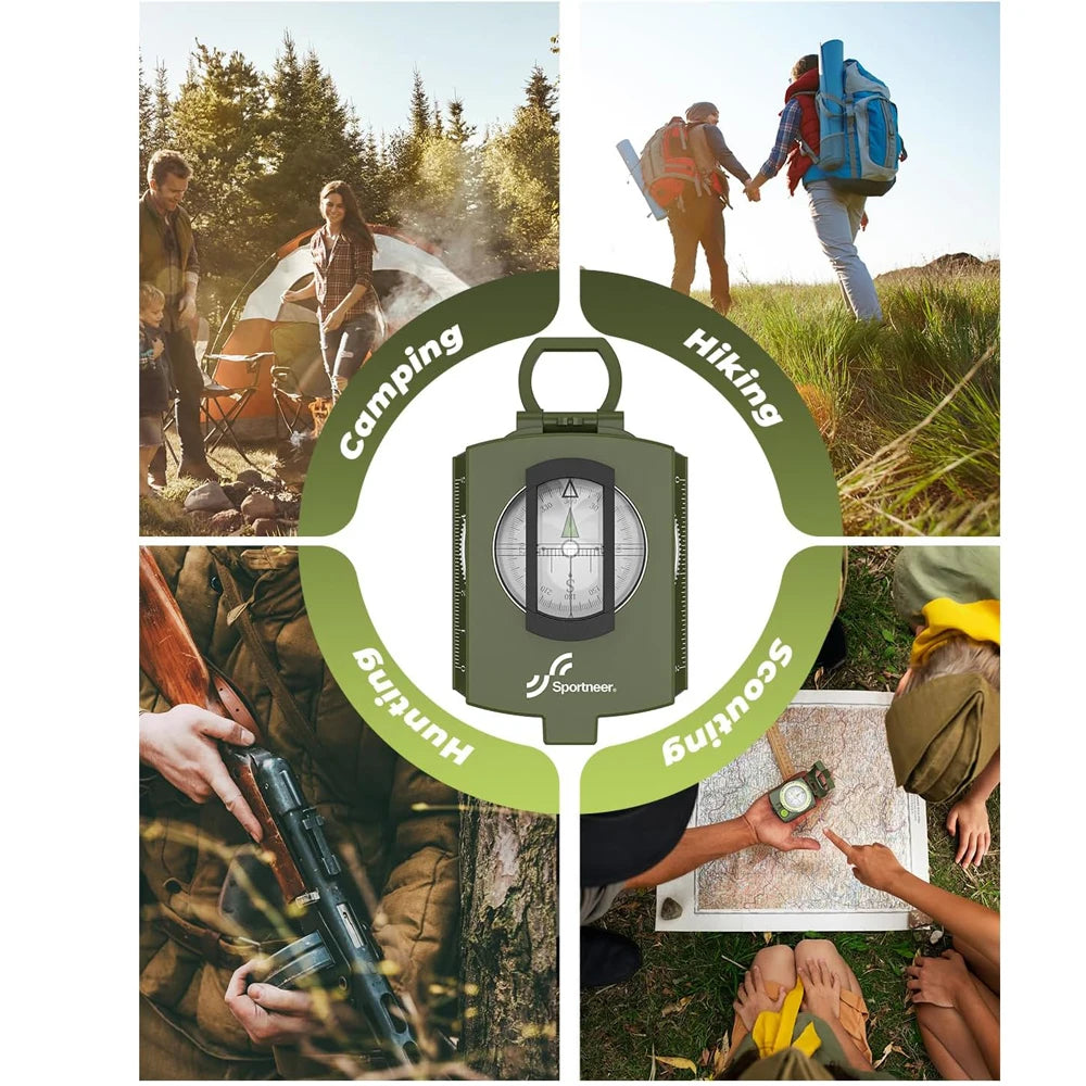 Tactical Waterproof Compass High Precision Professional Metal Sight Clinometer Compass Luminous for Outdoor Survival Essential ﻿ Peaceful Pleasures Health and Wellness