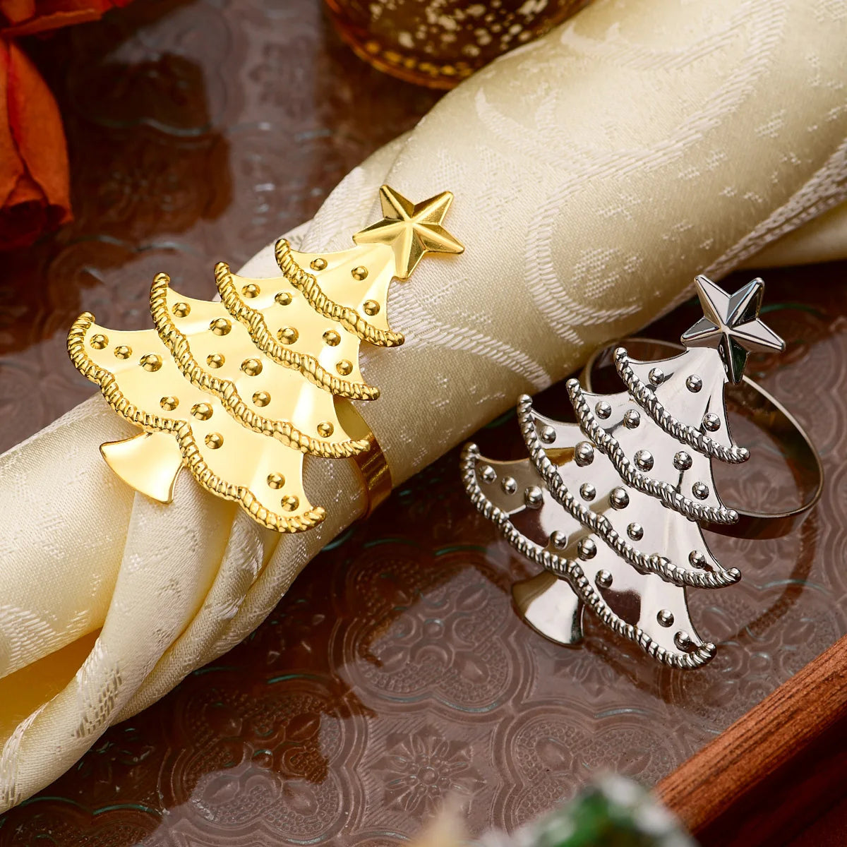 6 PCS Napkin Rings Set for Christmas Winter Wedding, Gold Christmas Hemp Rope Metal Home Table Decorations, for Kitchen Banquet Peaceful Pleasures Health and Wellness
