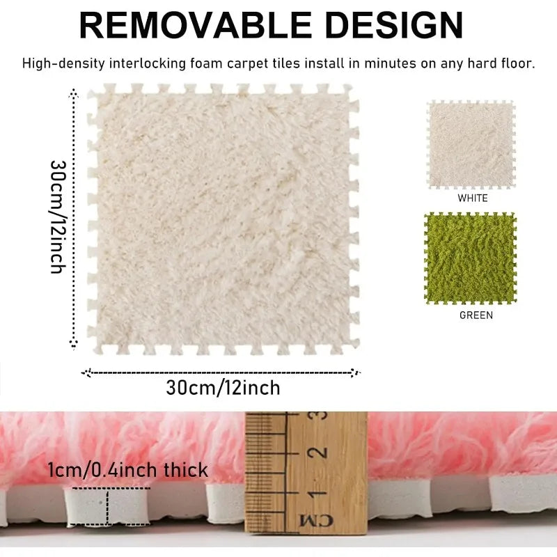 10PCS Fluffy Shaggy Carpet Tiles – Thick Non-Slip Soft Rug Mats