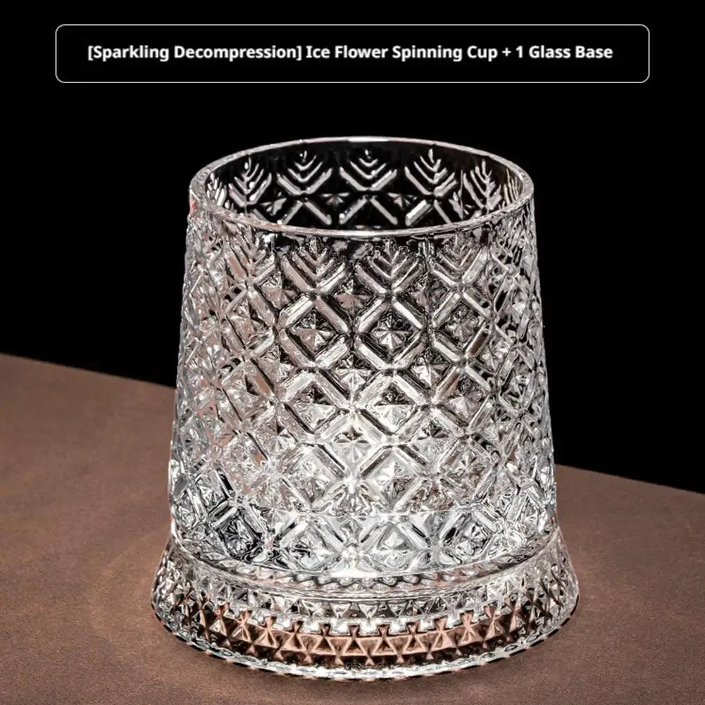 280ml Glass Cup with Base Crystal Rum Whiskey Rotating Glass Mug Diamond Cut Ice Flower Bubble Pattern Spinner Cup Business Gift Peaceful Pleasures Health and Wellness 201-300ml Ice Flower
