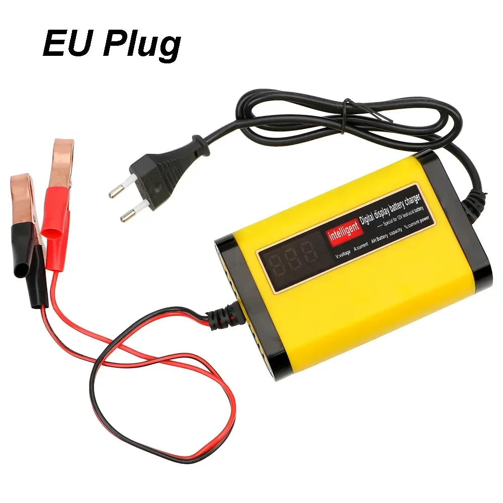 2A Fast Car Battery Charger 3 Stage Full Automatic LCD Digital for AGM GEL Lead Acid Battery Maintainer Peaceful Pleasures Health and Wellness NEW EU Plug