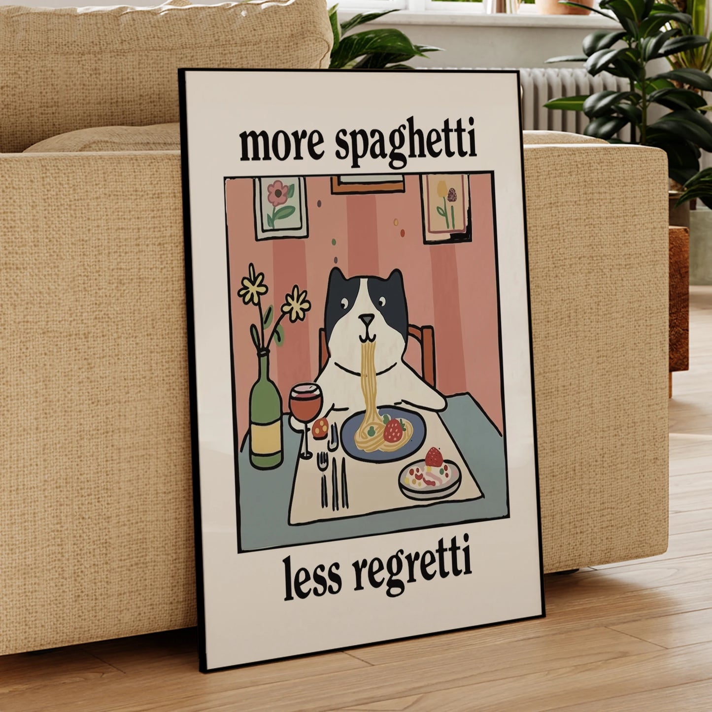 More Spaghetti Less Regretti Funny Kitchen Canvas Wall Art