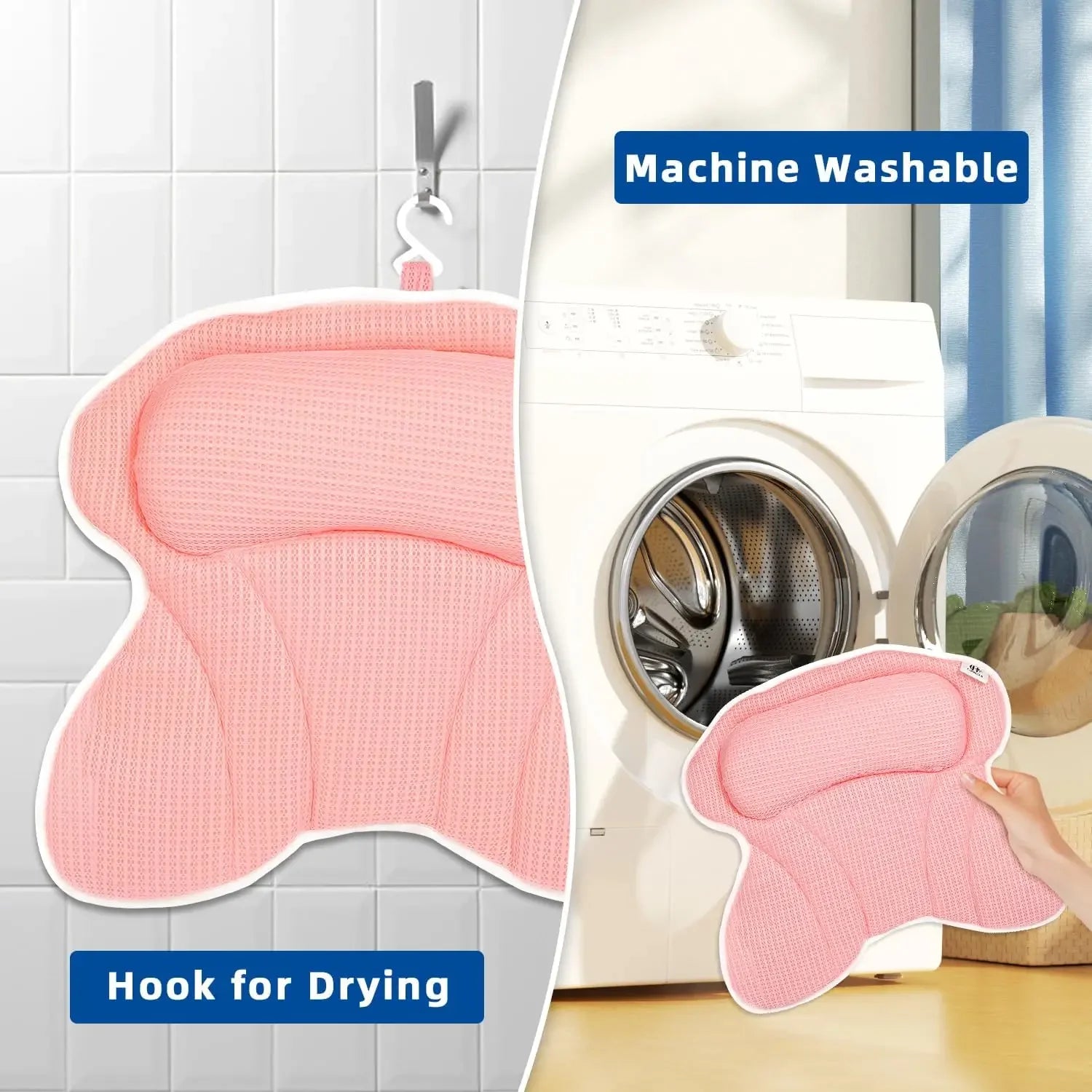 Bathtub Pillow with Neck and Back Support, 6 Suction Cups, 4D Air Mesh, Pink Spa Gift for Women Peaceful Pleasures Health and Wellness