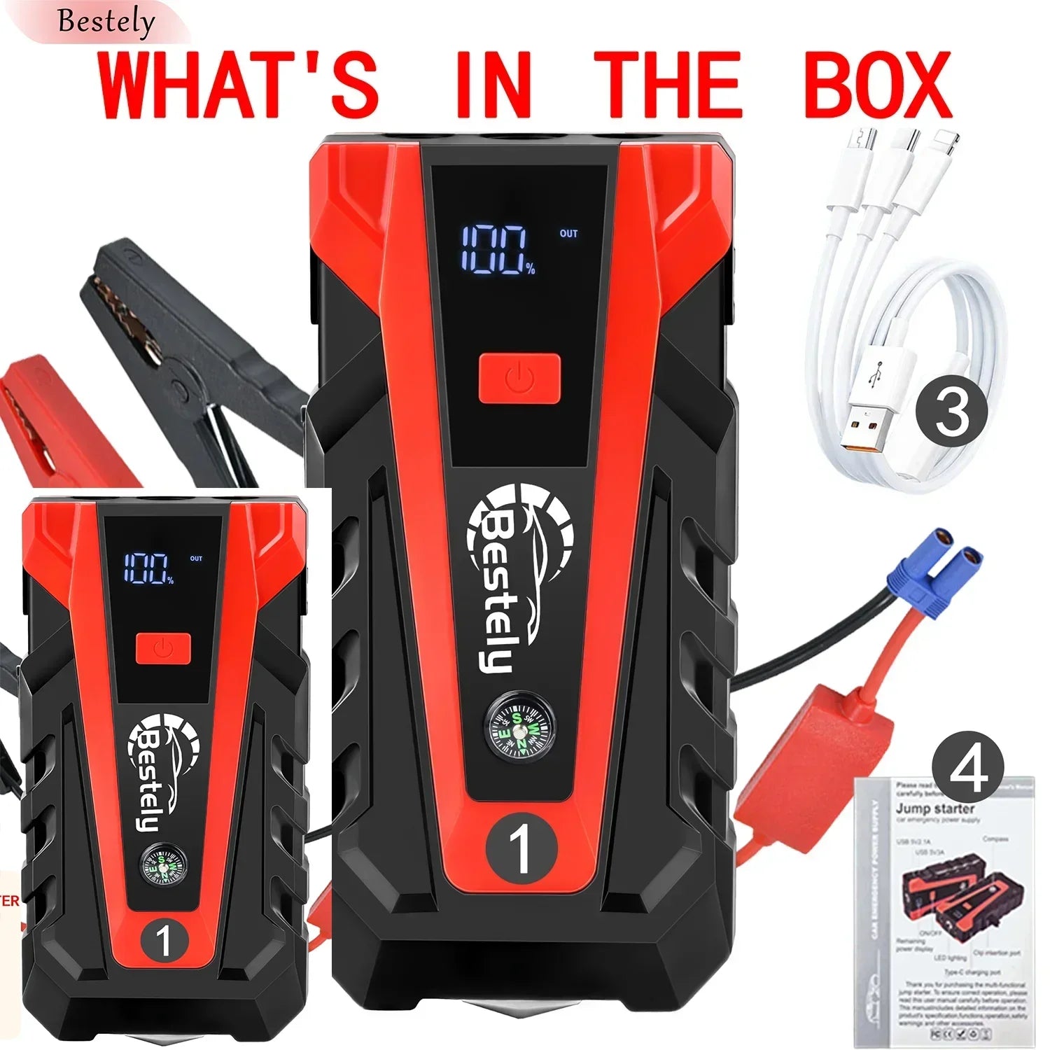 Bestely 12V 99800mAh 3000A Car Jump Starter Car Battery Starters Portable Power Bank 12V Starting Device Petrol Diesel Car Peaceful Pleasures Health and Wellness 12V car starter 2