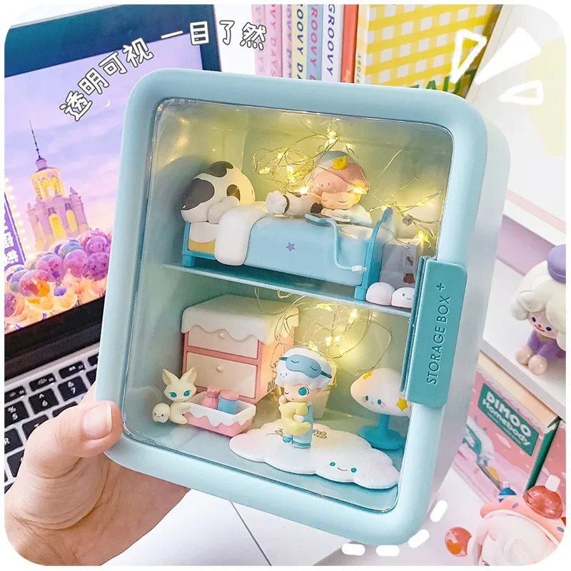 Rectangle Box Storage Box Japanese Q Version Anime Figure Model Toy Doll Collection Display Stand Organizer Case for Dimoo Home Peaceful Pleasures Health and Wellness