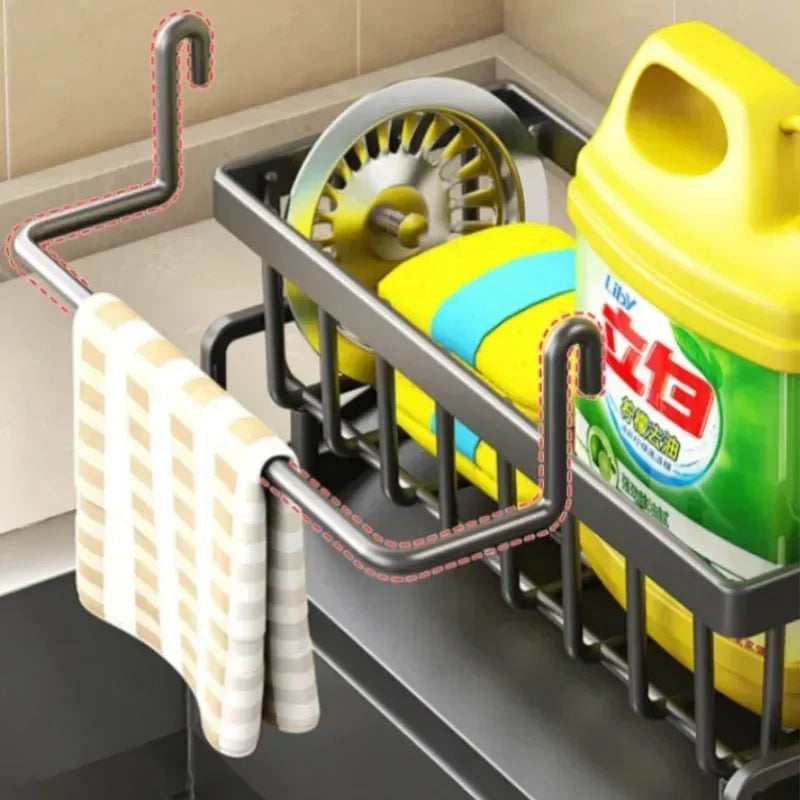 1PC Multifunctional Plastic Kitchen Shelf Rag Storage Drainage Shelf,No-Punch Adhesive Spice Rack,Sink Tap Drain Rack with Hooks Peaceful Pleasures Health and Wellness